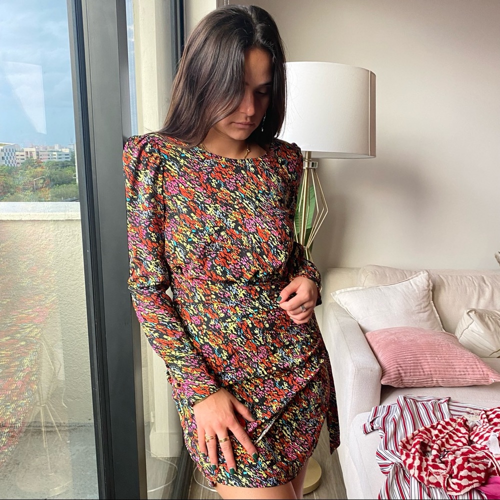 Zara Colorful Abstract Wrap Mini Dress Size